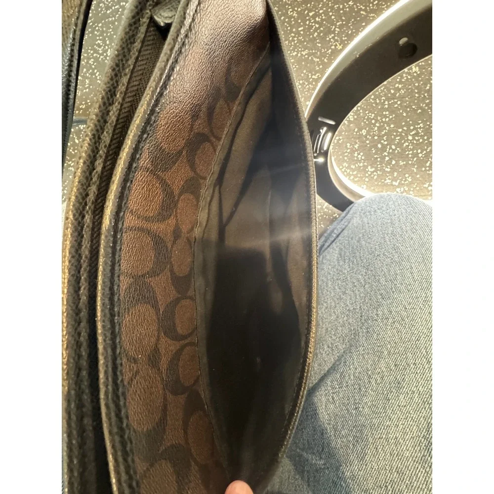 Coach Signature Brown Canvas Crossbody Bag Zip Top Classic Monogram - Picture 13 of 16